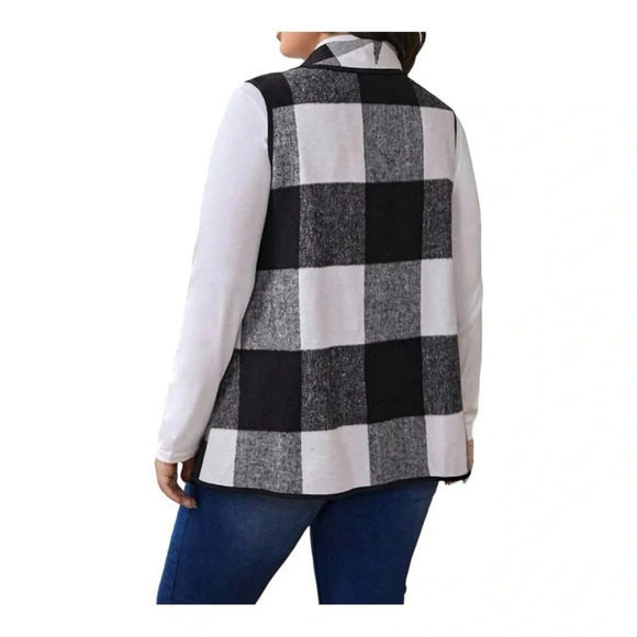 BUFFALO PLAID WATERFALL COLLAR VEST BLACK WHITE WOMEN‎ SIZE SMALL - Picture 3 of 8